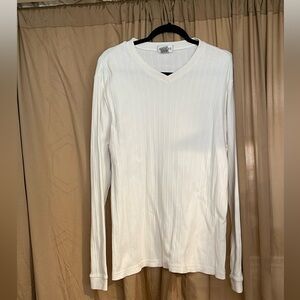 ALFANI Men’s L White Ribbed Long Sleeve V Neck Sweater Worn 1X Excellent Cond